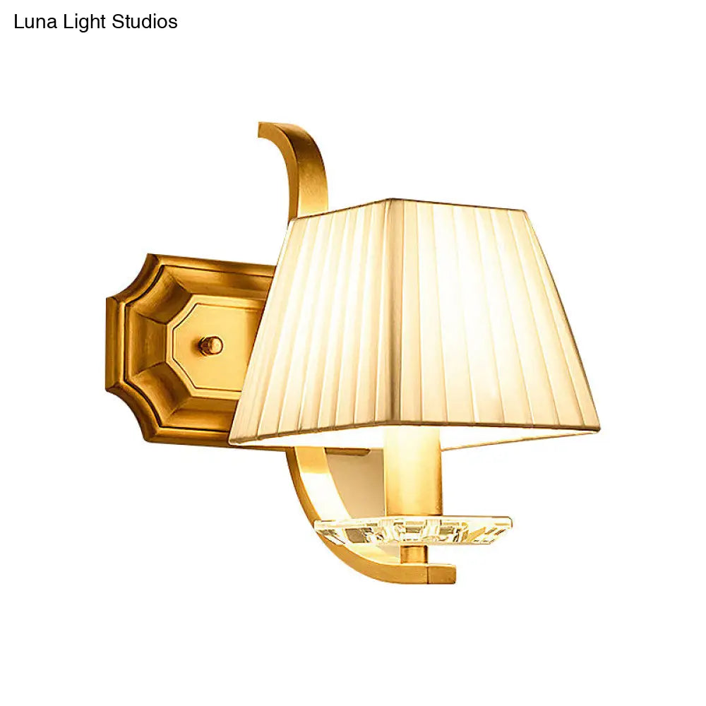 Vintage Gold Trapezoid Fabric Sconce Light For Bedroom Wall Mount