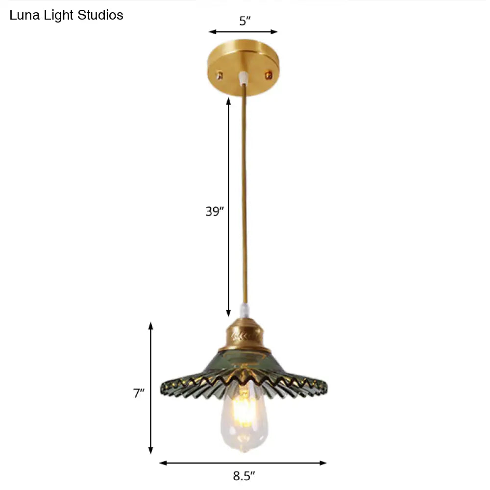 Vintage Green Glass Scalloped Pendant – 1-Light Hanging Ceiling Lighting For Dining Room