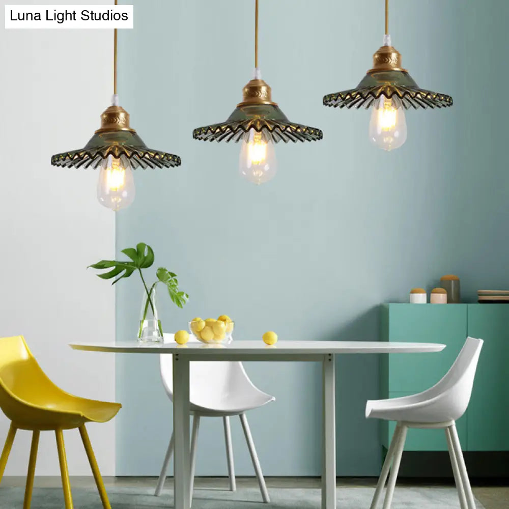 Vintage Green Glass Scalloped Pendant – 1-Light Hanging Ceiling Lighting For Dining Room