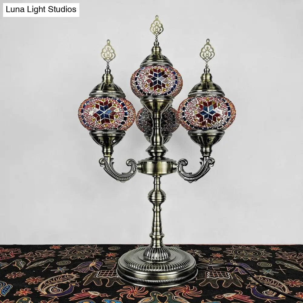 Vintage Hand-Rolled Art Glass Candelabra Table Lamp - Orange/Blue