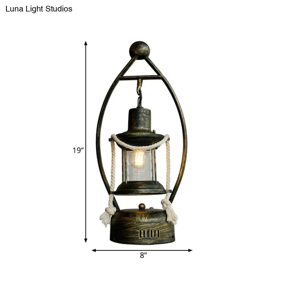 Vintage Industrial Brass Table Lamp With Clear Glass Shade - Factory Style Lantern Desk Light