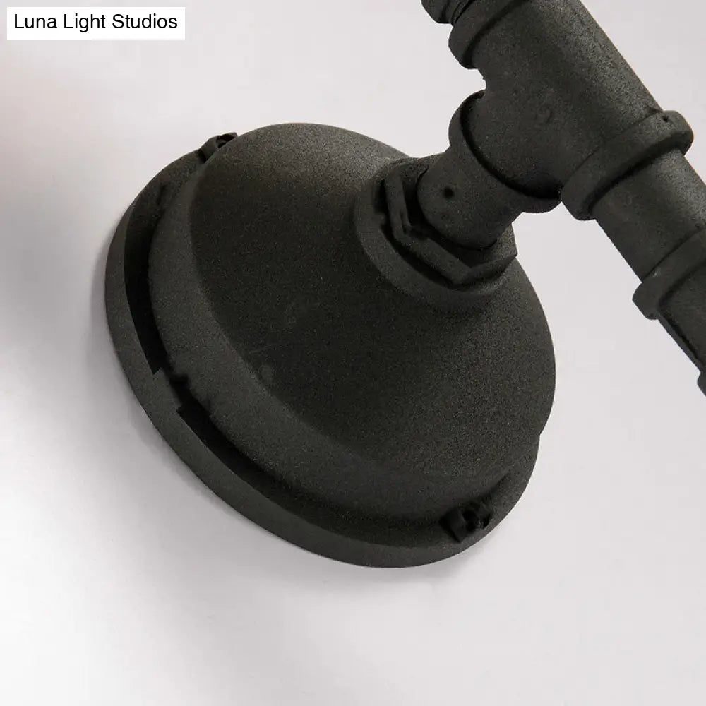 Vintage Industrial Caged Sconce Lamp - Metal Wall Mount Light With Water Pipe Black Finish For
