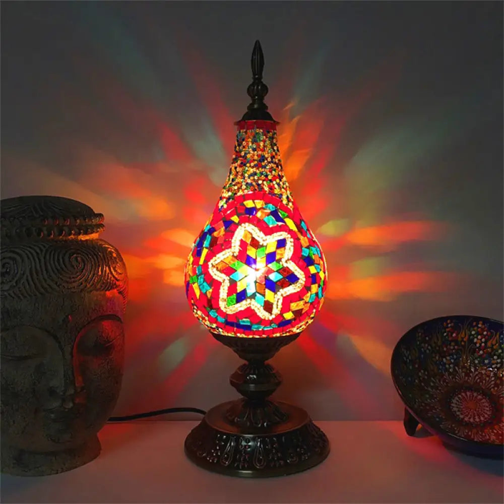 Vintage Led Glass Teardrop Table Lamp - Hand-Crafted White/Red/Yellow Bedroom Nightstand Decor Red