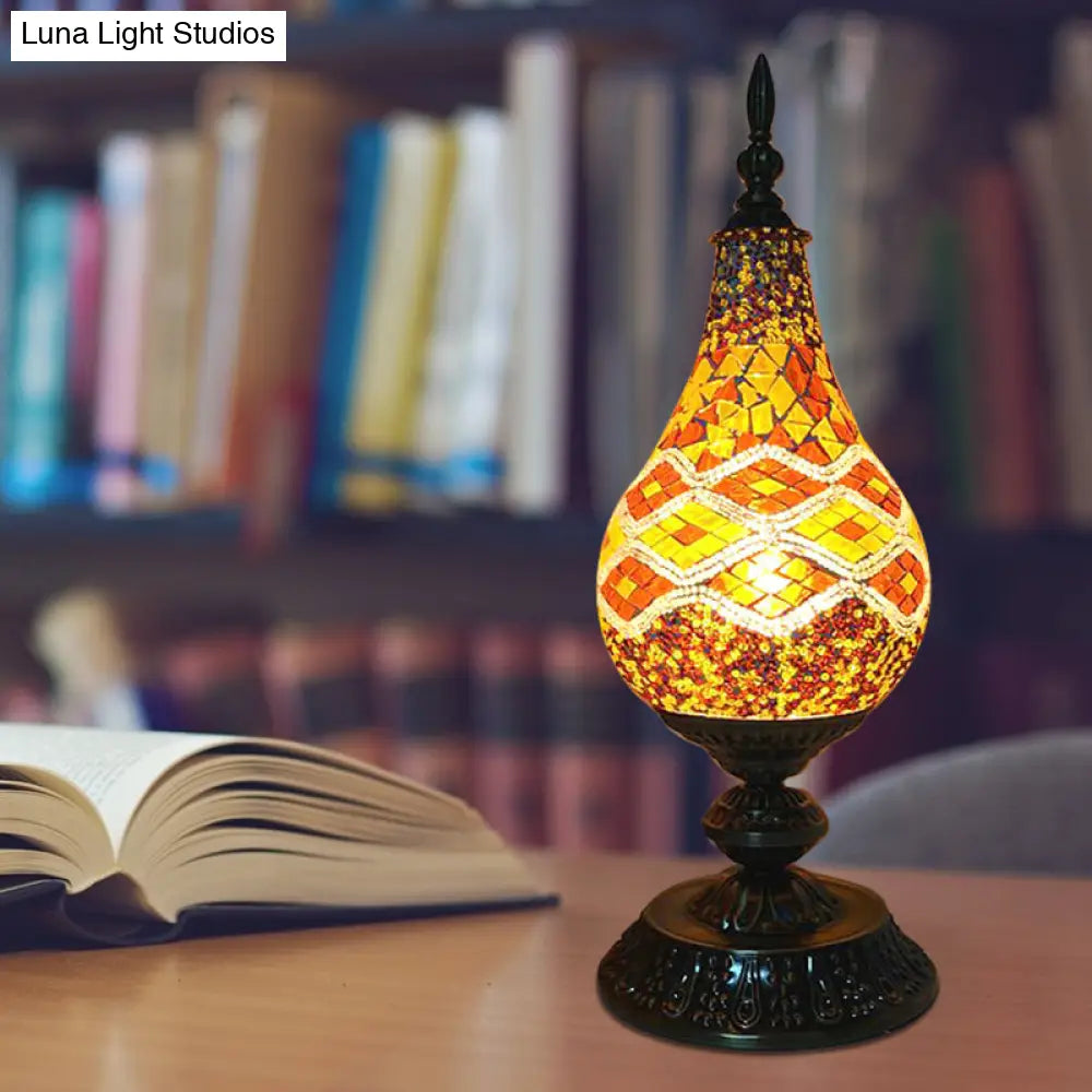 Vintage Led Glass Teardrop Table Lamp - Hand-Crafted White/Red/Yellow Bedroom Nightstand Decor