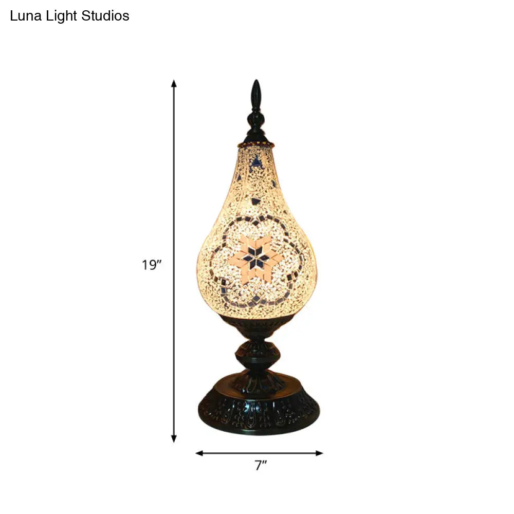 Vintage Led Glass Teardrop Table Lamp - Hand-Crafted White/Red/Yellow Bedroom Nightstand Decor