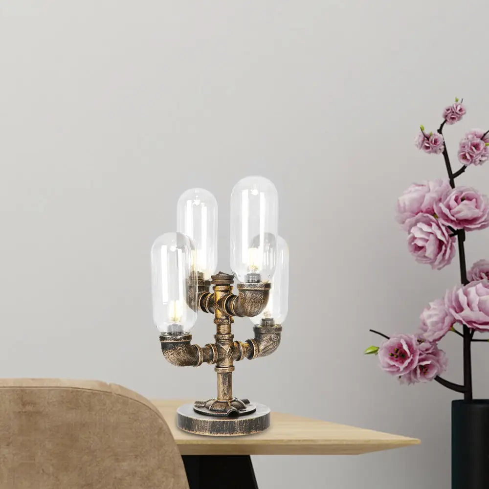 Vintage Led Table Lamp With 4 Bulbs - Amber/Clear Glass Nightstand Lighting For Bedroom Clear / A