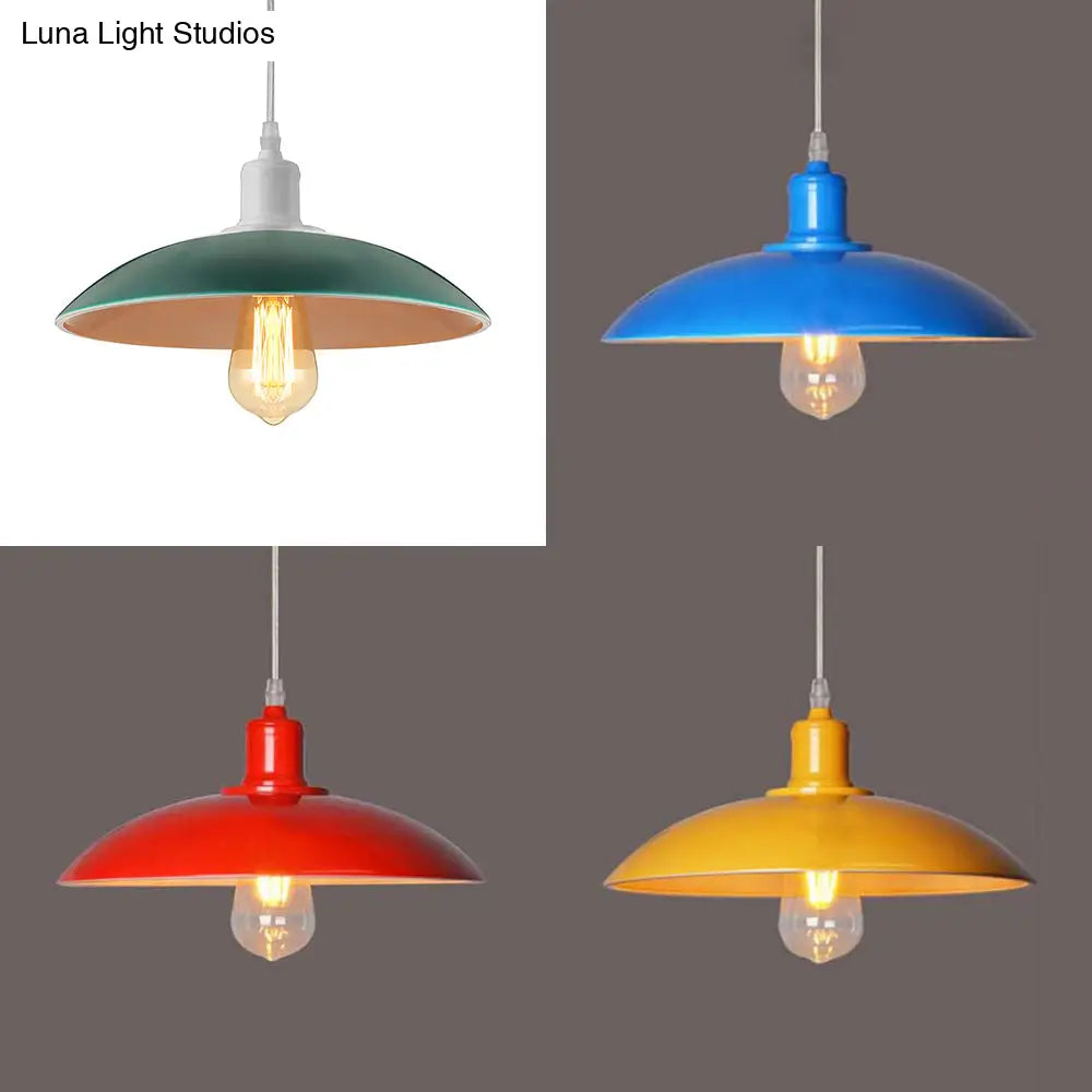 Vintage Metal Saucer Shade Pendant Ceiling Light: Green/Red Stylish 1-Light Fixture For Table