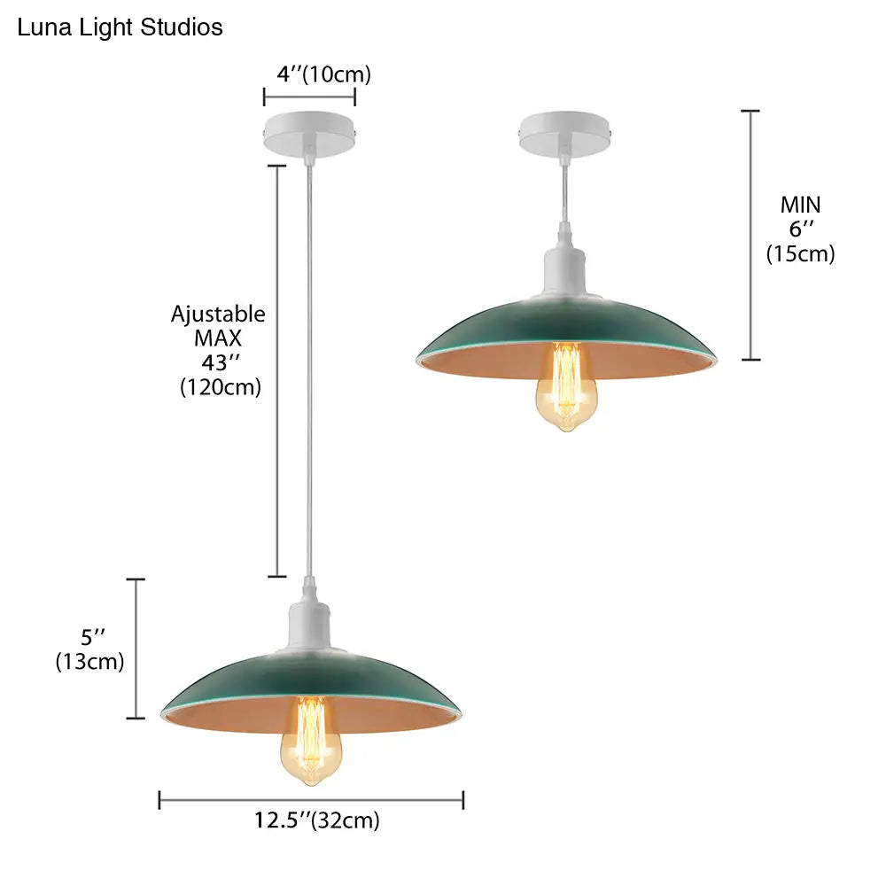 Vintage Metal Saucer Shade Pendant Ceiling Light: Green/Red Stylish 1-Light Fixture For Table