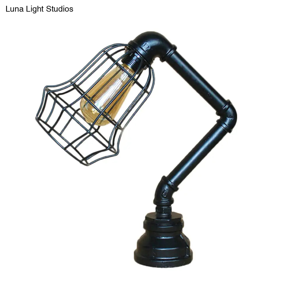Vintage Metal Table Lamp - Industrial Black Cage Design For Coffee Shops And More
