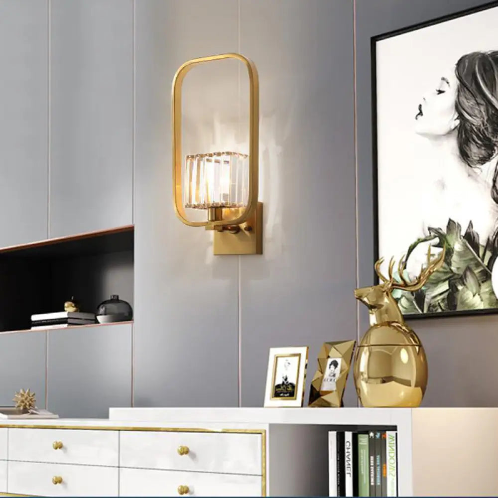 Vintage Metal Wall Sconce With Crystal Shade And Gold Finish