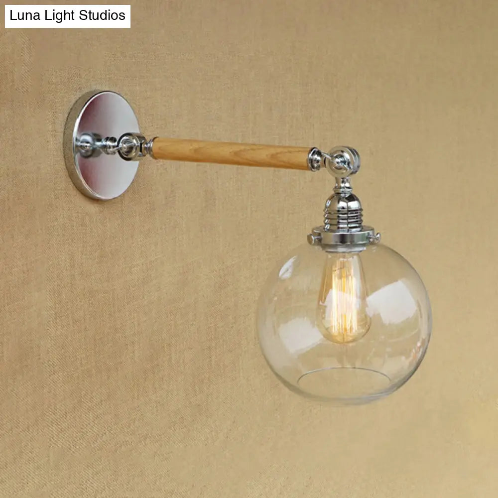 Vintage Orb Wall Light Fixture With Clear Glass Sconce In Chrome For Bathroom - 8/4/6 Wide Wooden