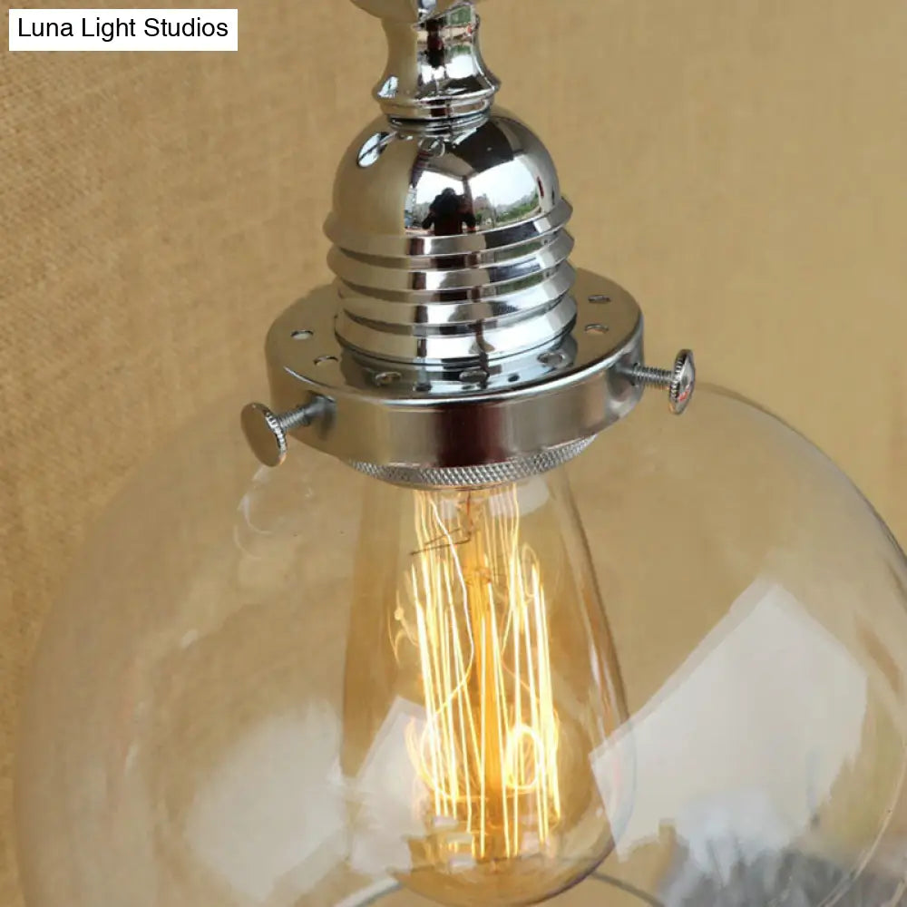 Vintage Orb Wall Light Fixture With Clear Glass Sconce In Chrome For Bathroom - 8/4/6 Wide Wooden