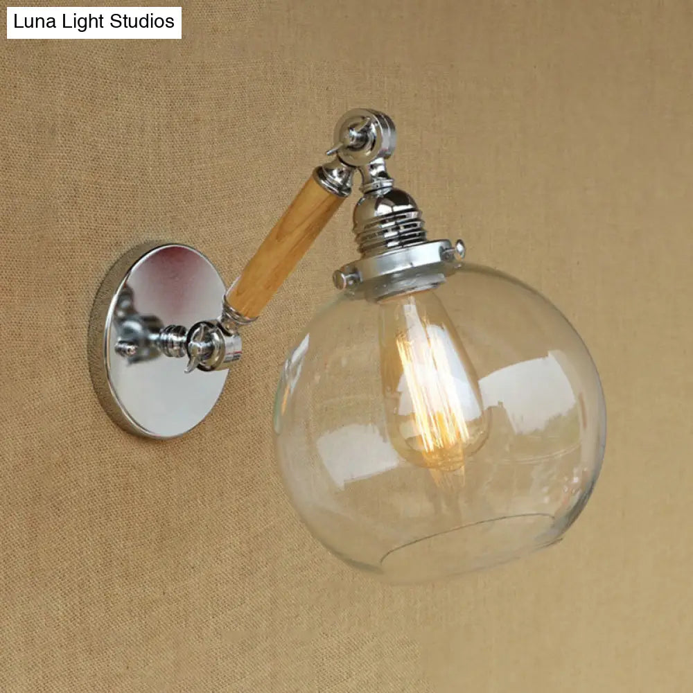 Vintage Orb Wall Light Fixture With Clear Glass Sconce In Chrome For Bathroom - 8/4/6 Wide Wooden