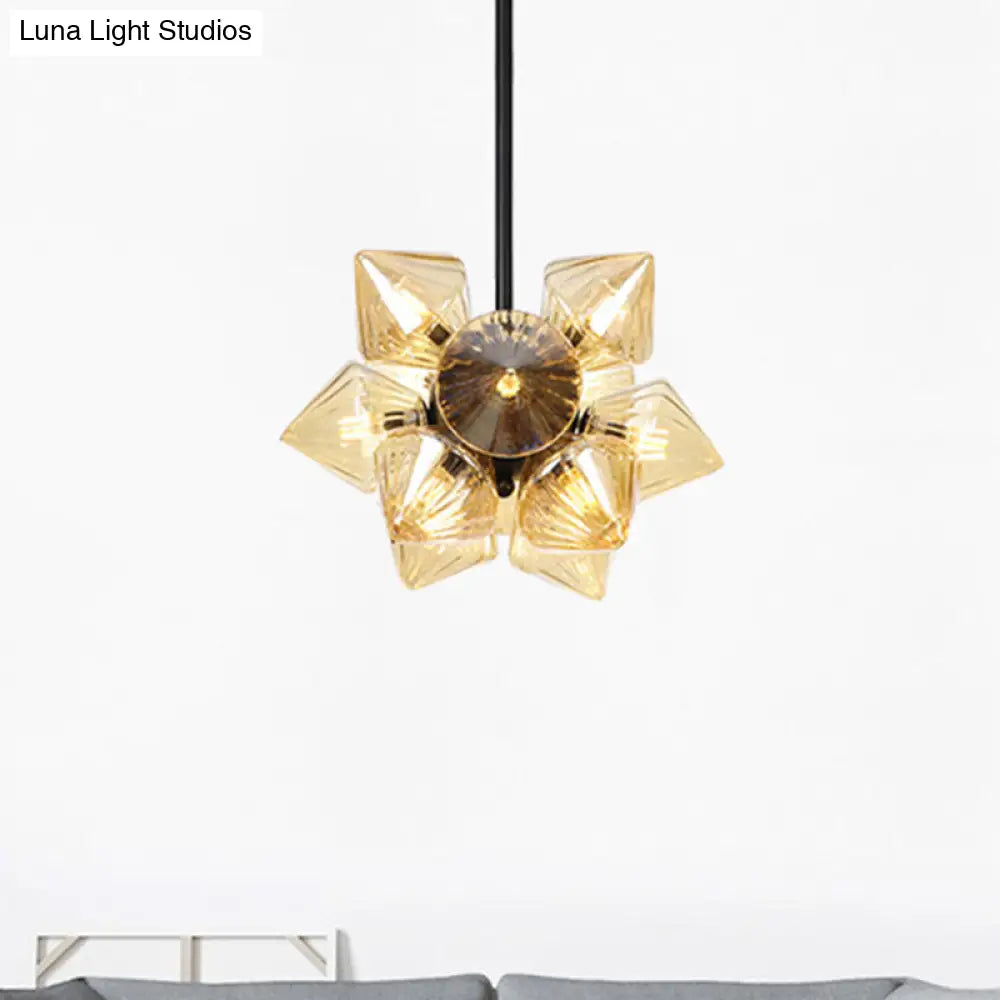 Vintage Ribbed Glass Ceiling Lamp With Prism Semi Flush Design - Black/Chrome Finish 9/12 Lights