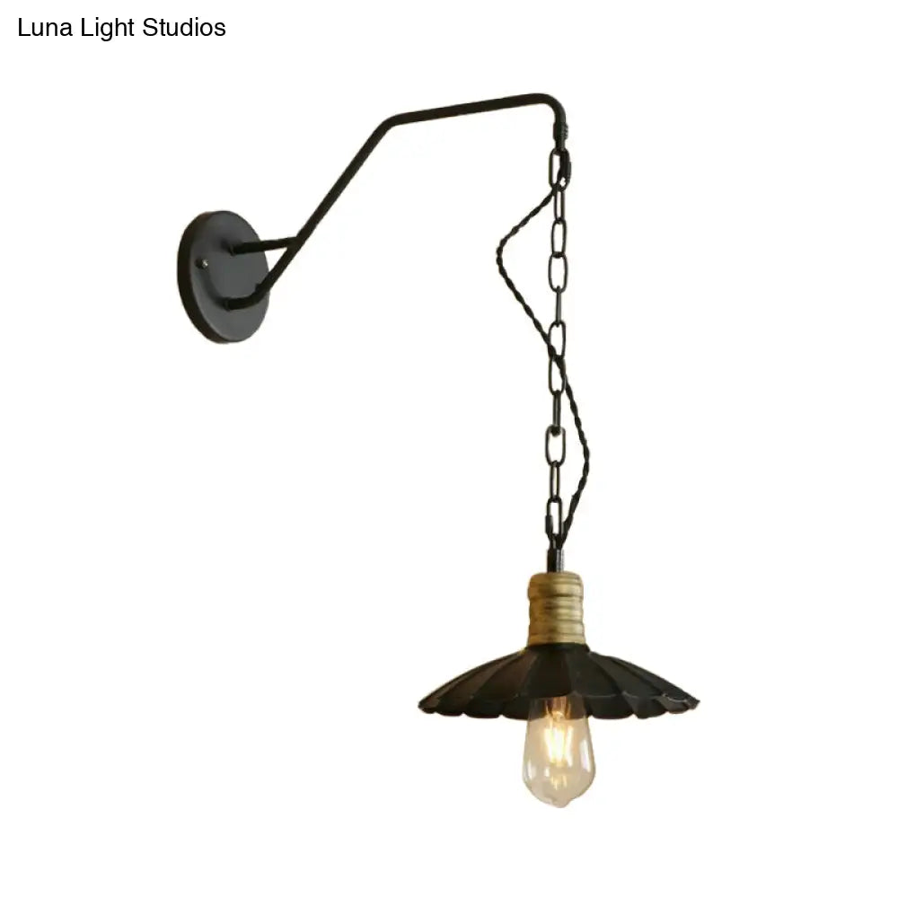 Vintage Scalloped Black Wall Sconce Light With Metallic Finish And 1 Bulb For Dining Table 10/14