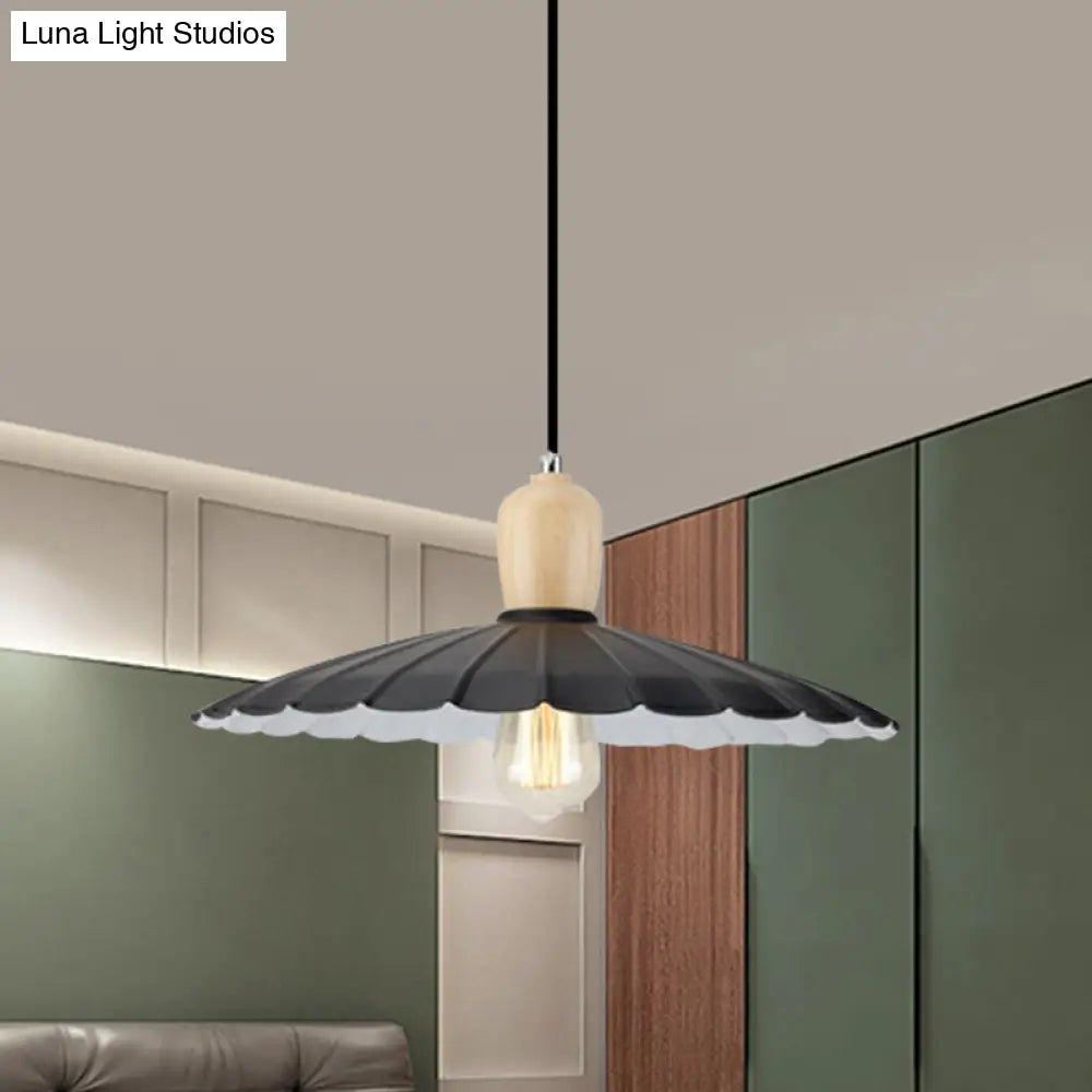 Vintage Scalloped Edge Hanging Lamp - Black/White 1 Light Metal Pendant Dining Table