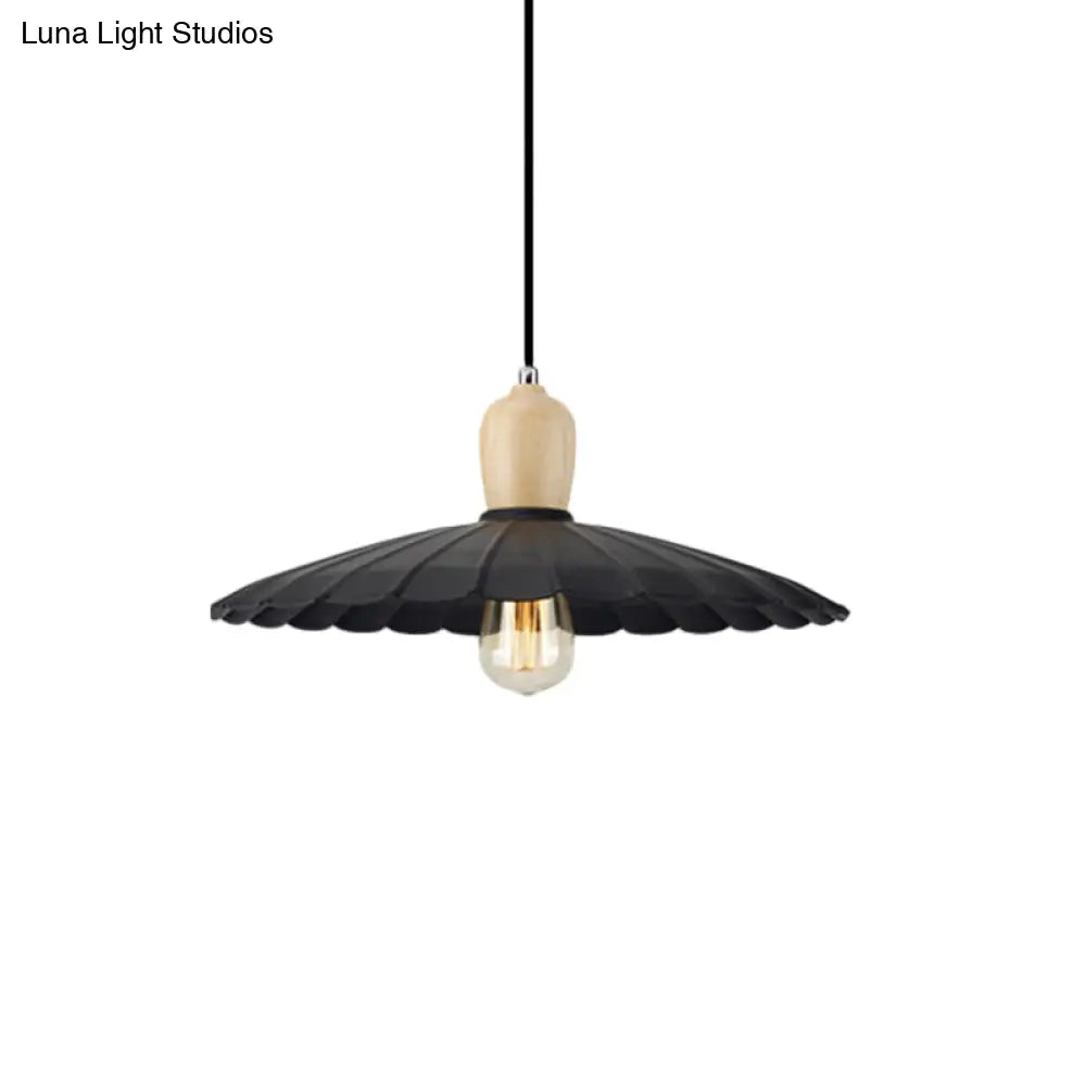 Vintage Scalloped Edge Hanging Lamp - Black/White 1 Light Metal Pendant Dining Table