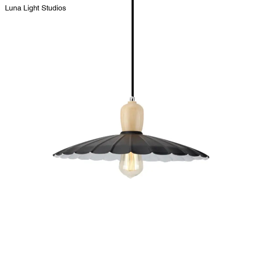 Vintage Scalloped Edge Hanging Lamp - Black/White 1 Light Metal Pendant Dining Table