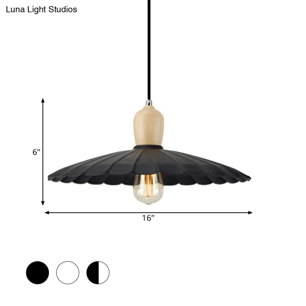 Vintage Scalloped Edge Hanging Lamp - Black/White 1 Light Metal Pendant Dining Table