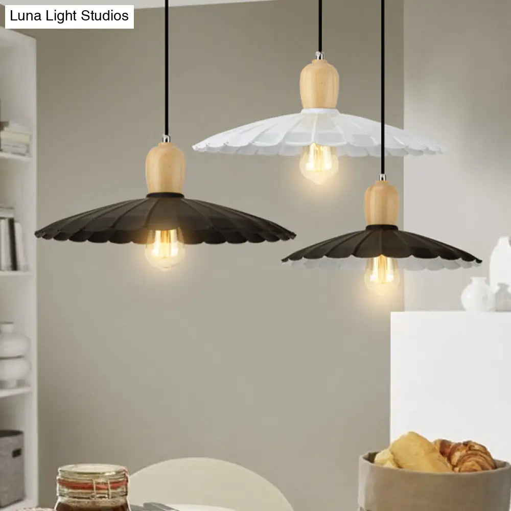 Vintage Scalloped Edge Hanging Lamp - Black/White 1 Light Metal Pendant Dining Table