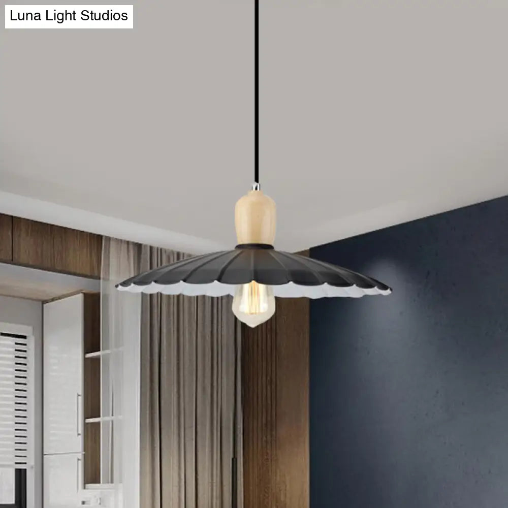 Vintage Scalloped Edge Hanging Lamp - Black/White 1 Light Metal Pendant Dining Table