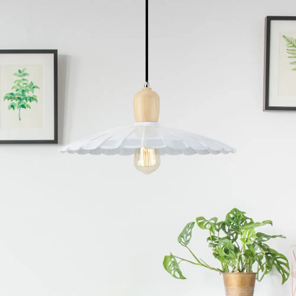 Vintage Scalloped Edge Hanging Lamp - Black/White 1 Light Metal Pendant Dining Table