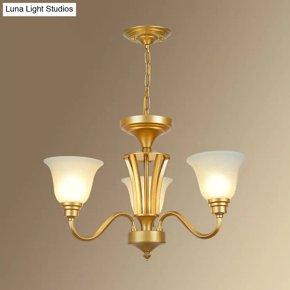 Vintage Sputnik Metal Chandelier With Flared White Glass Shade - Gold Finish 3/5/6 Lights For Living