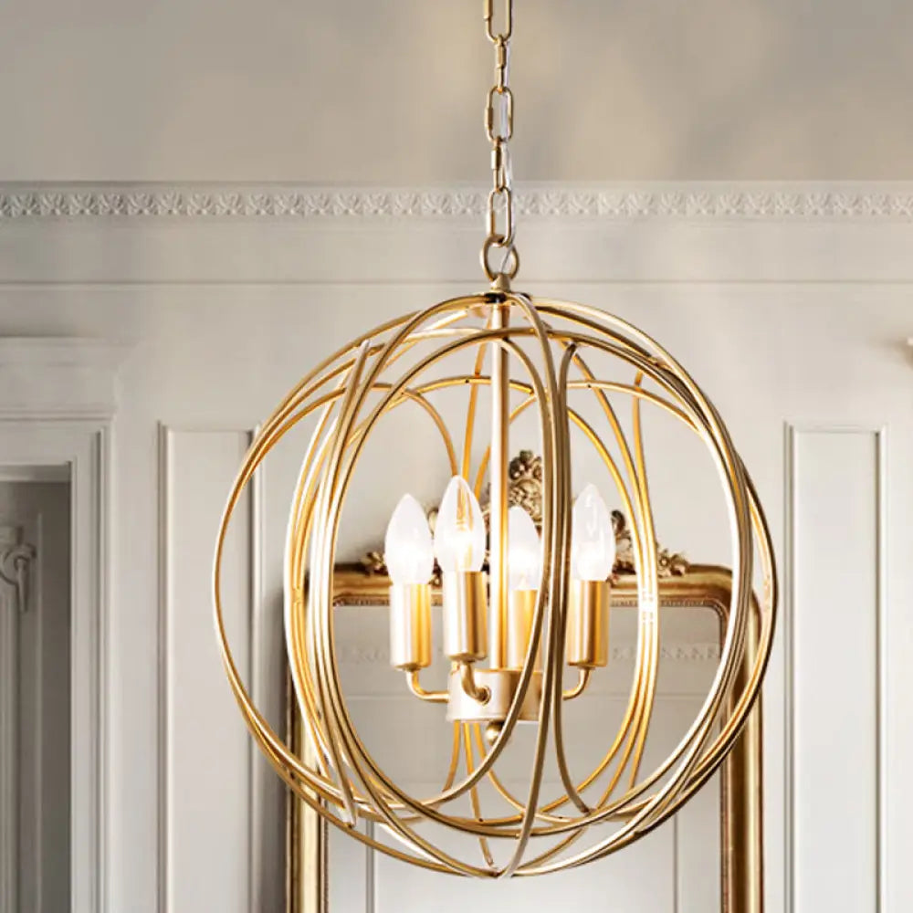 Vintage Style 3-Light Metal Cage Chandelier With Adjustable Chain For Indoor Ceiling - Metallic