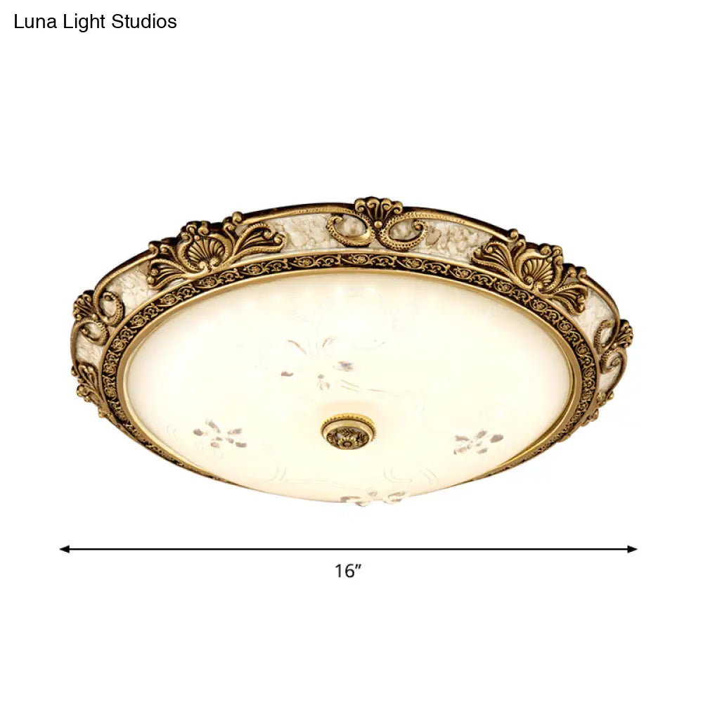 Vintage Style Brass Led Flushmount Light With Cream Glass Bowl Shape - Warm/White Option 3 Sizes