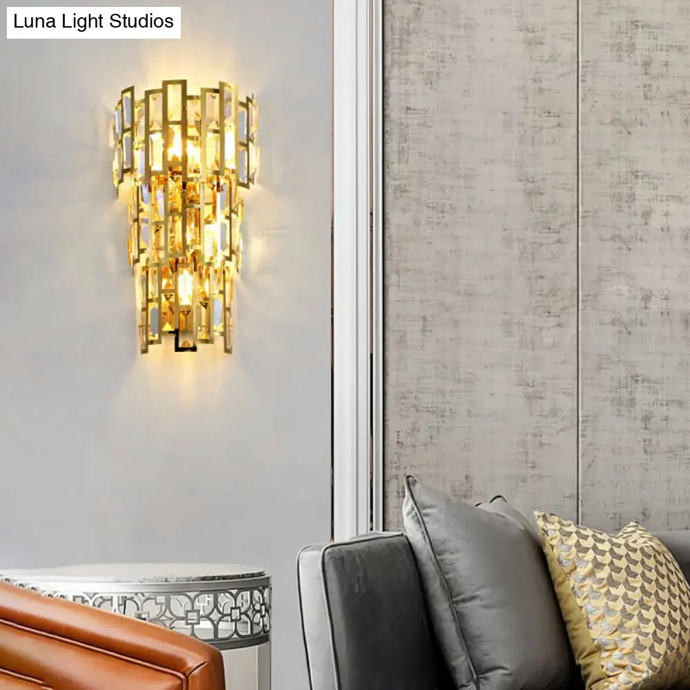 Vintage-Style Crystal Tiered Wall Sconce: Gold Finish 3/5 Lights Living Room Lamp