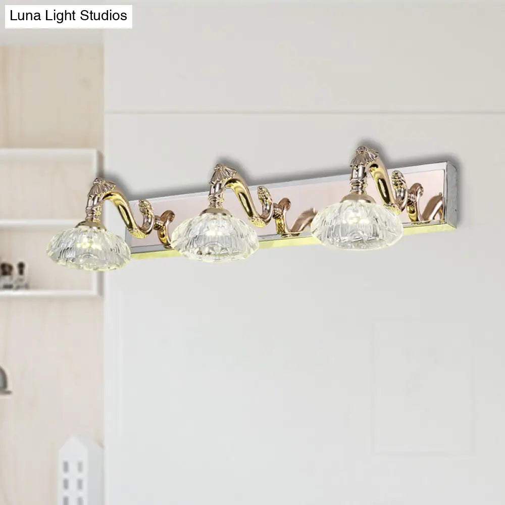 Vintage Style Crystal Vanity Wall Lamp In Gold Finish With 2/3/4 Clear Heads 13/18 Wide