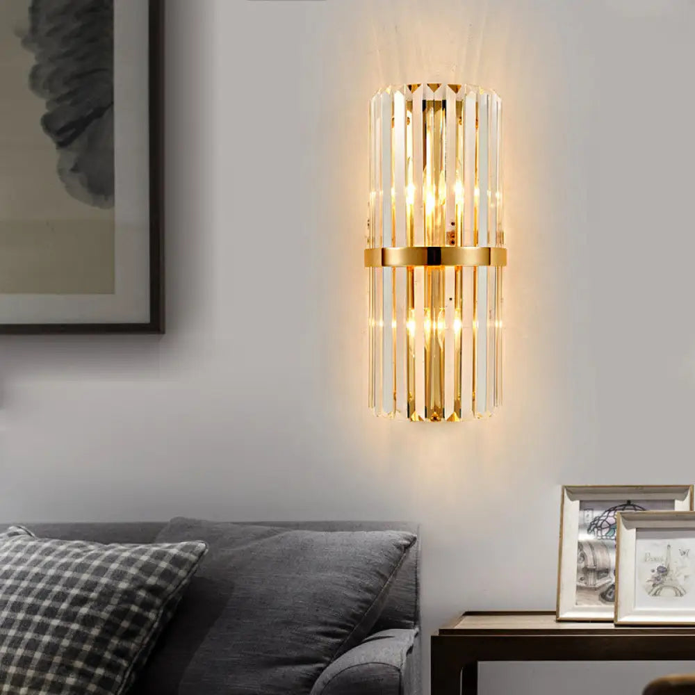 Vintage Style Crystal Wall Lamp With 2 Lights And Brass/Gold Sconce For Living Room Gold