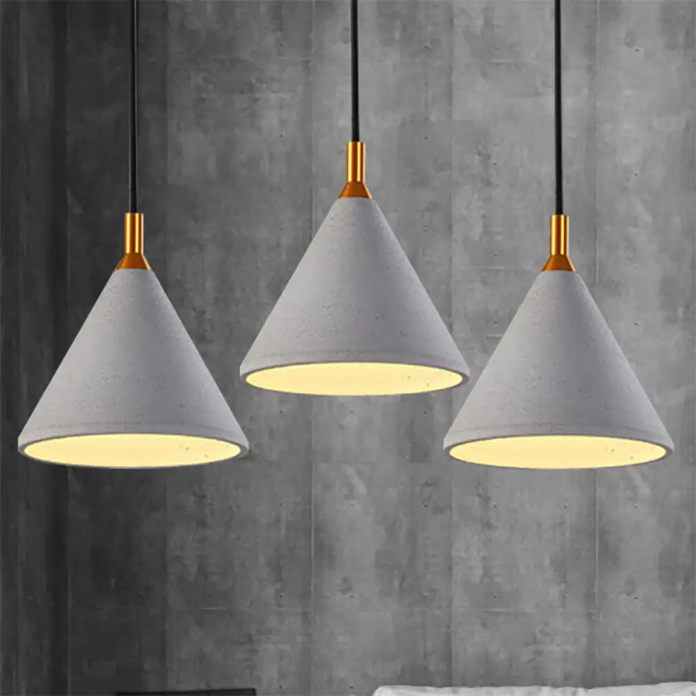 Vintage Style Gray Conical Ceiling Pendant: 1-Light Cement Fixture For Coffee Shops Grey