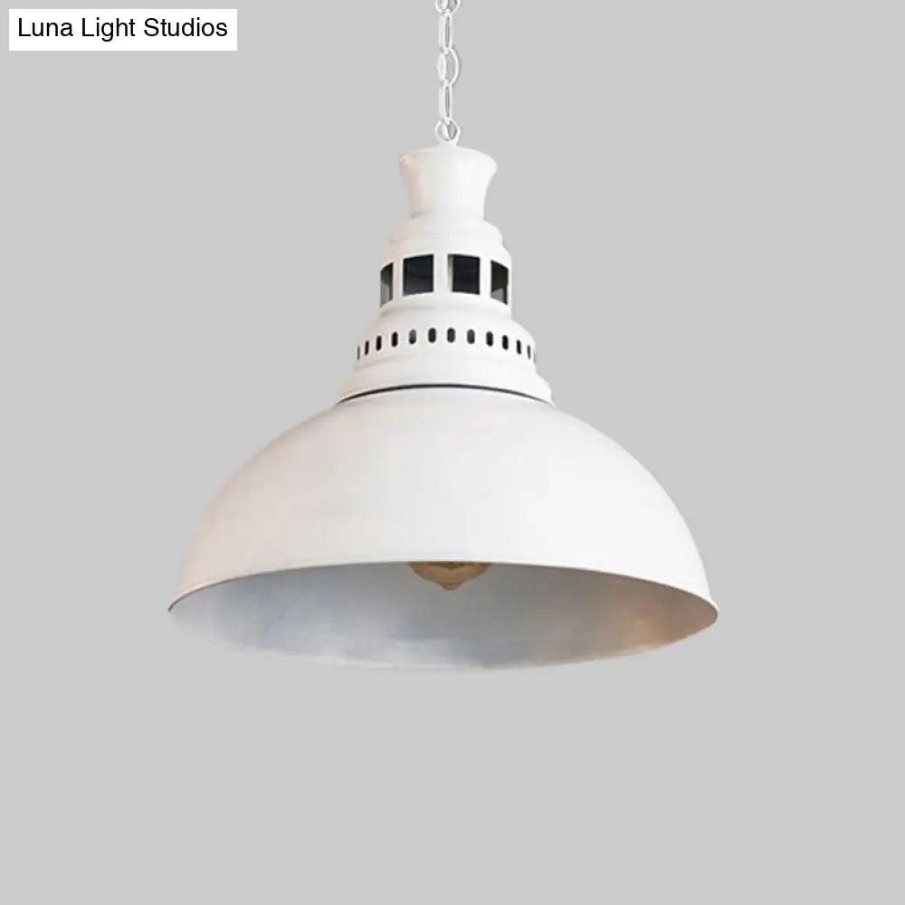 Vintage-Style Iron Dome Pendant Light For Restaurant Ceilings - 1 Head Black/White Vented Socket