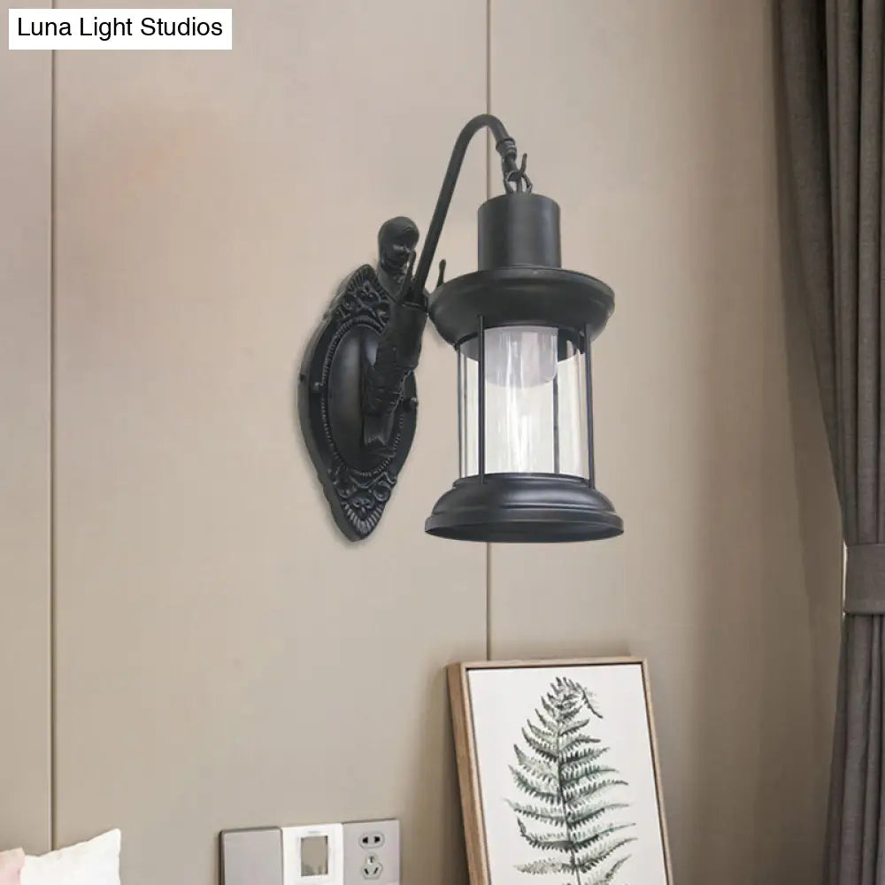 Vintage Style Outdoor Wall Lamp - Clear Glass Sconce Light Black/Bronze/Copper Kerosene 1-Light