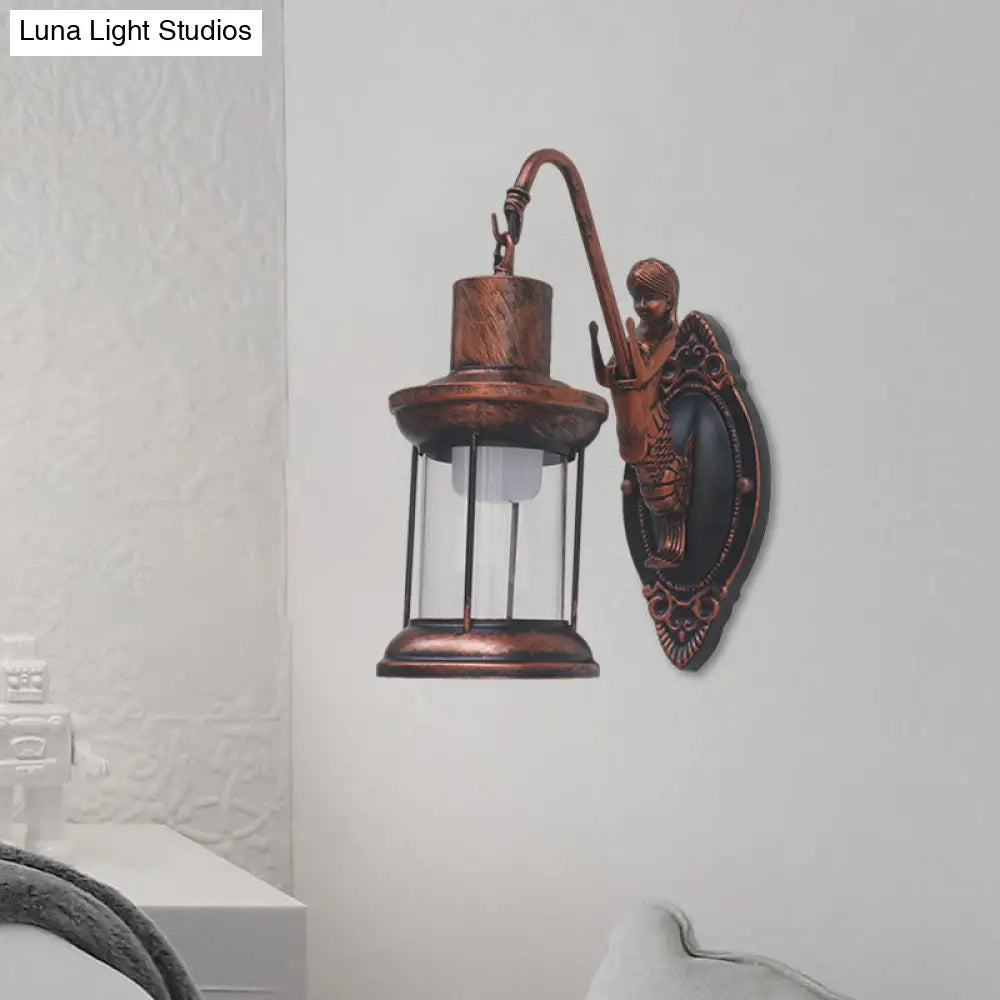 Vintage Style Outdoor Wall Lamp - Clear Glass Sconce Light Black/Bronze/Copper Kerosene 1-Light