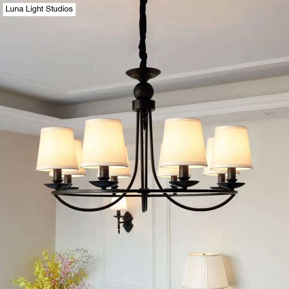 Vintage Tapered Drum Chandelier Pendant Light - Black Fabric For Living Room