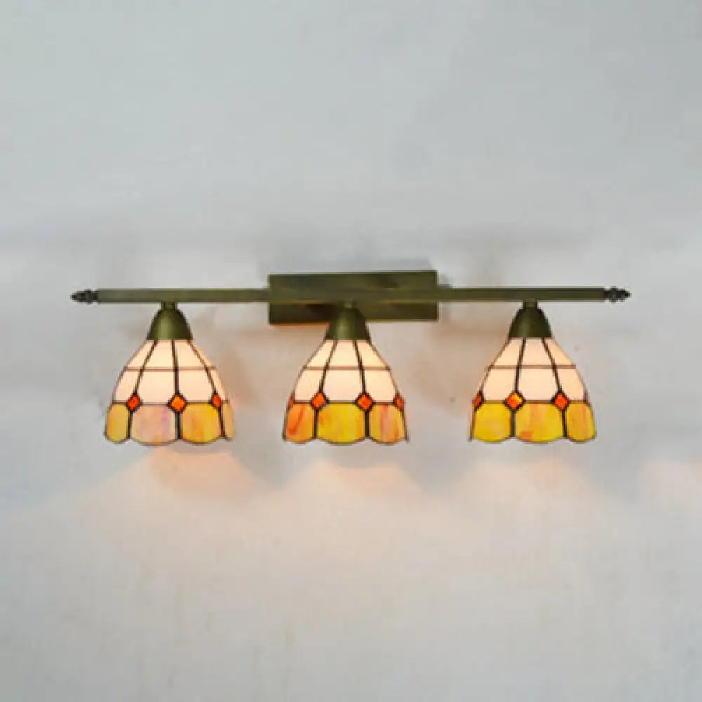 Vintage Tiffany Dome Wall Sconce Lamp Brass Finish - Yellow/Pink/Green/Blue 3 Lights For Bathroom