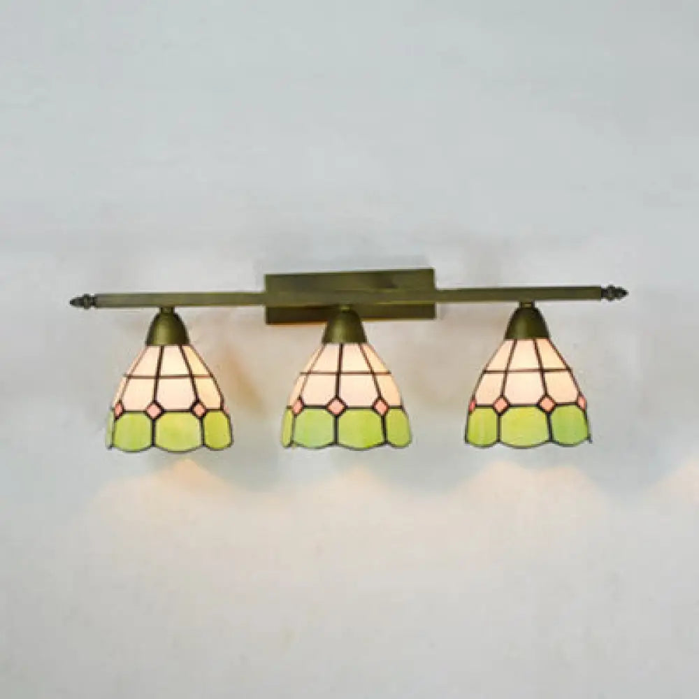 Vintage Tiffany Dome Wall Sconce Lamp Brass Finish - Yellow/Pink/Green/Blue 3 Lights For Bathroom