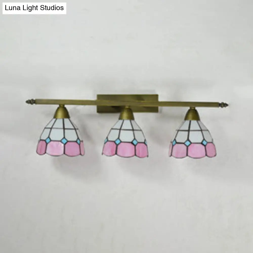 Vintage Tiffany Dome Wall Sconce Lamp Brass Finish - Yellow/Pink/Green/Blue 3 Lights For Bathroom