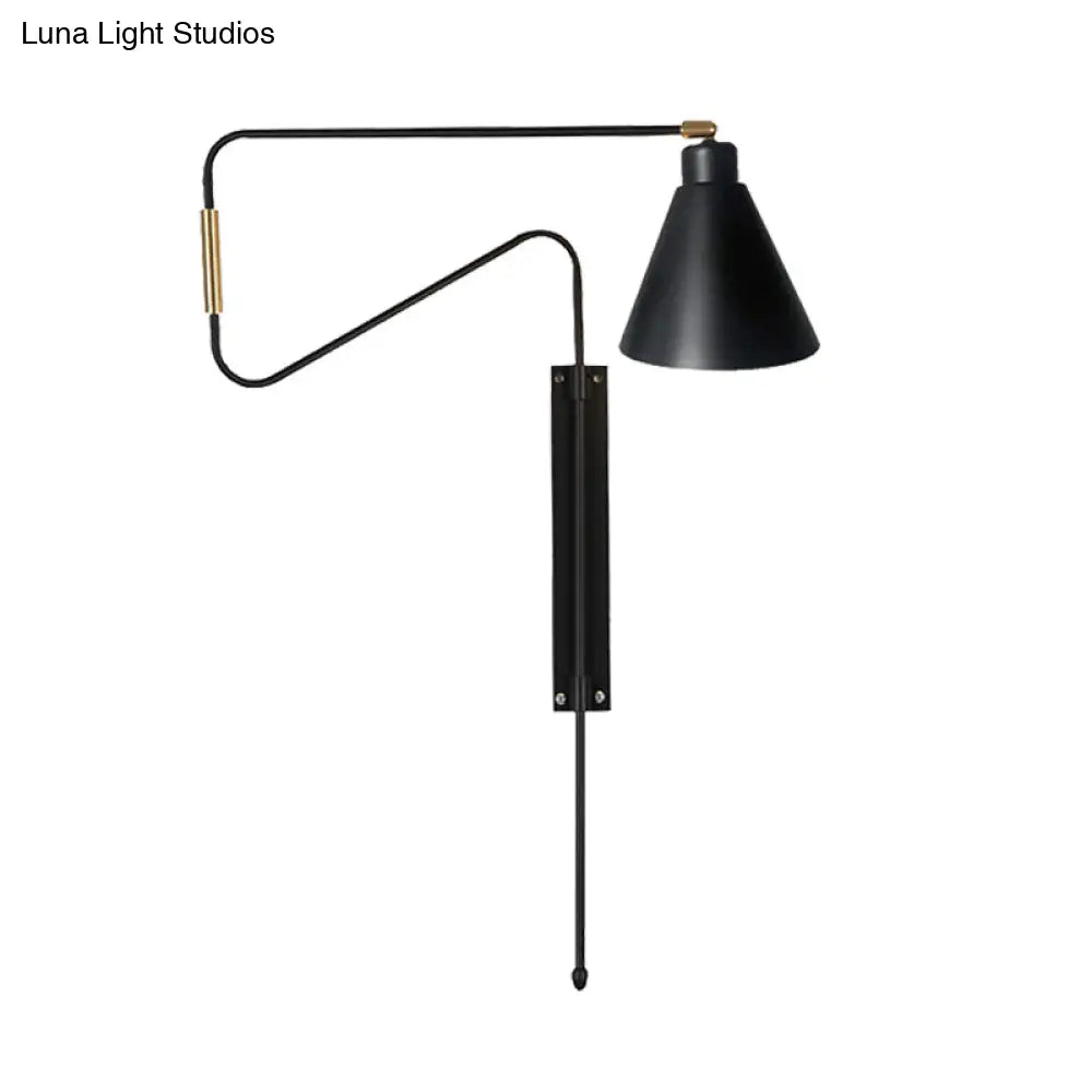 Vintage Wall Sconce With Rotatable Conical Iron Shade And Multiple Backplate Colors