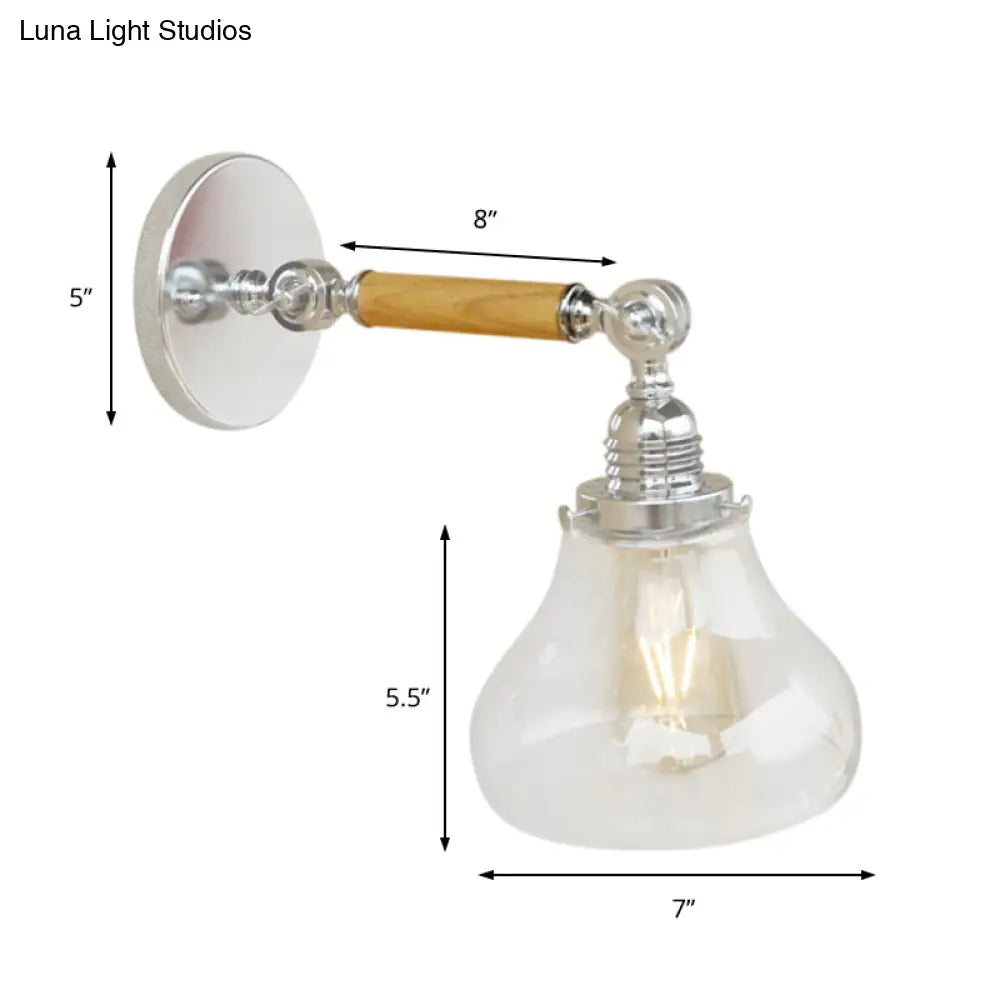 Vintage Wood Sconce Light With Clear Glass Pear For Living Room - 8/4/6 L Wooden Arm