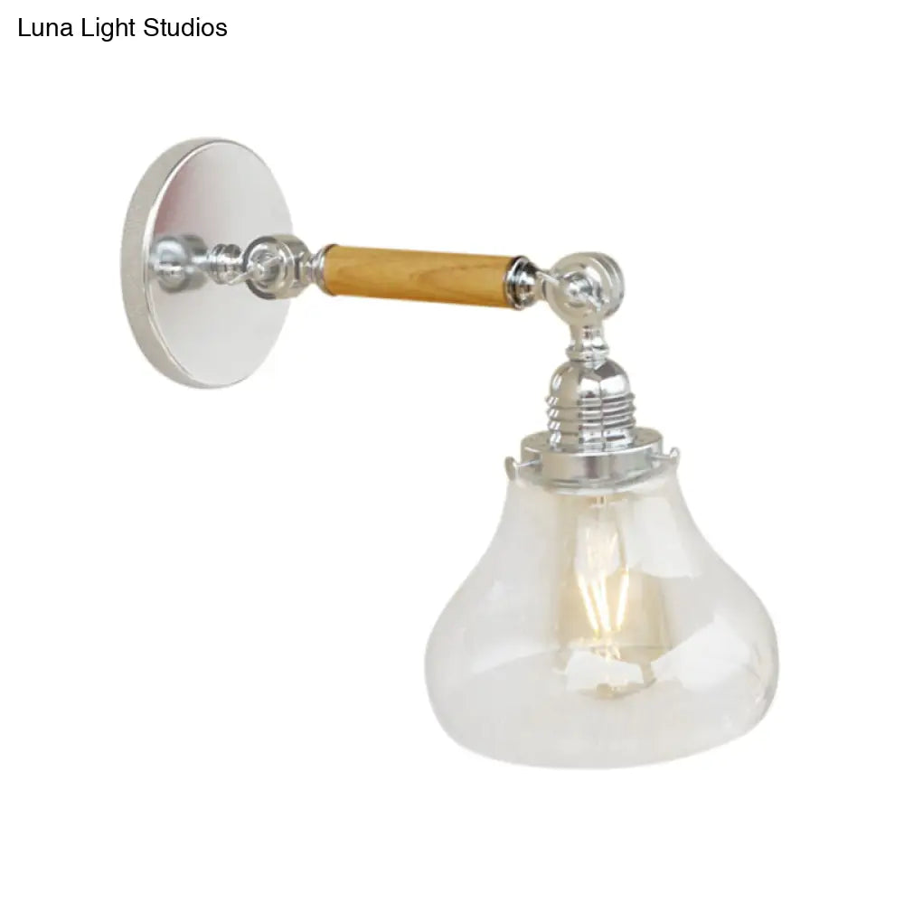 Vintage Wood Sconce Light With Clear Glass Pear For Living Room - 8/4/6 L Wooden Arm