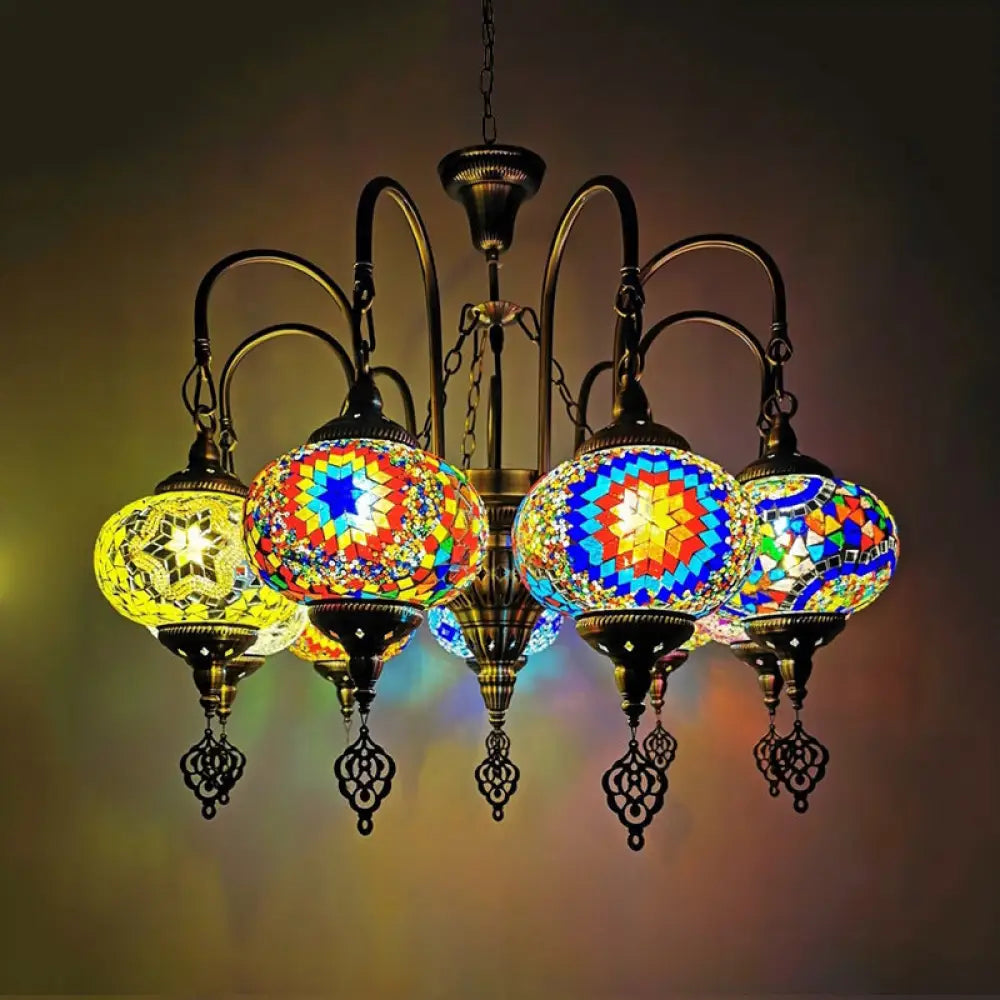 Vintage Yellow/Green Hand Cut Glass Chandelier Lighting - 9 Heads Oval Ceiling Pendant Light Yellow