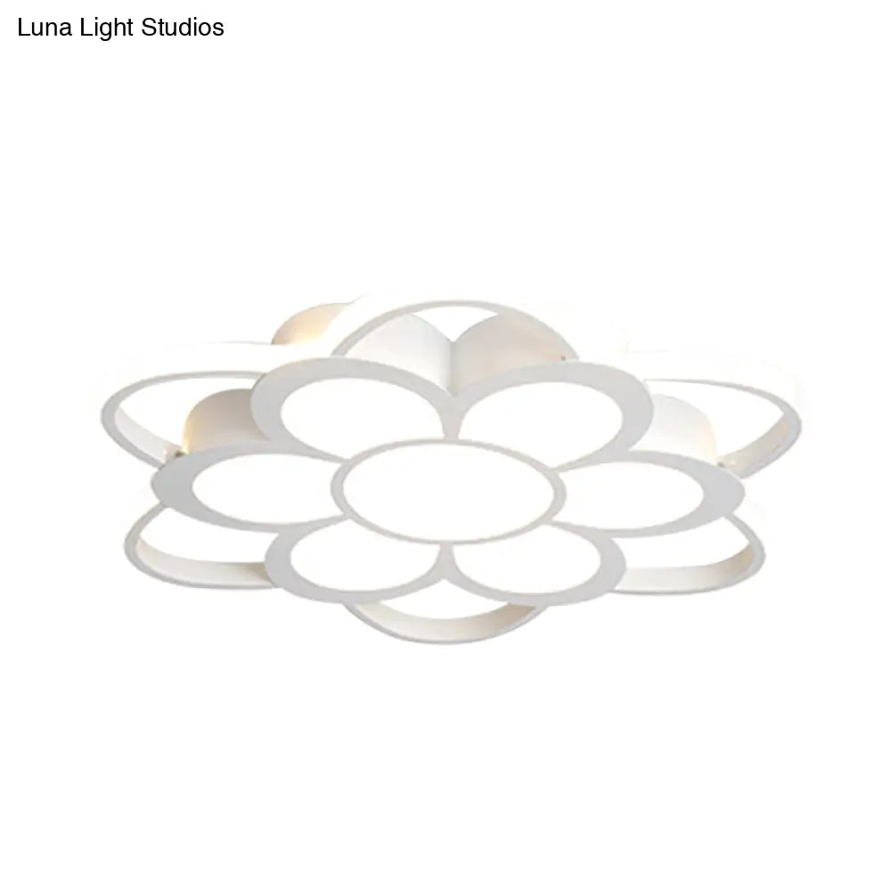 Warm/White/3 Color Led Crystal Flush Light - Simple White Floral Living Room Mount Lamp Multiple