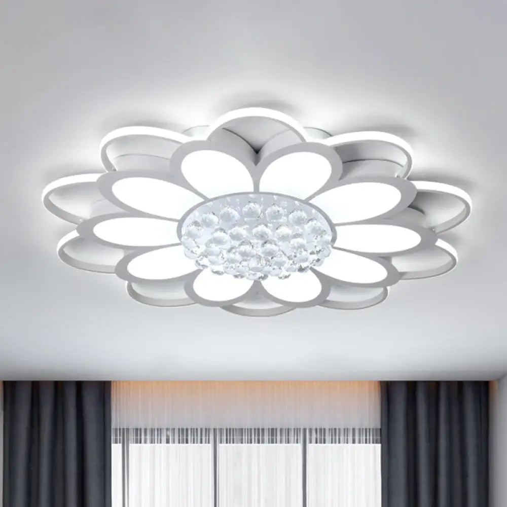 Warm/White/3 Color Led Crystal Flush Light - Simple White Floral Living Room Mount Lamp Multiple