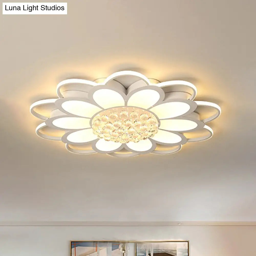 Warm/White/3 Color Led Crystal Flush Light - Simple White Floral Living Room Mount Lamp Multiple