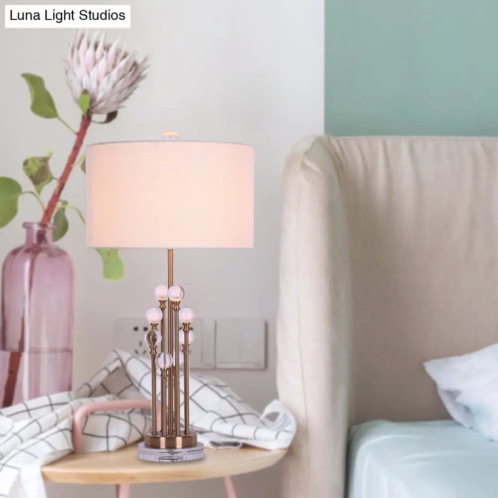 White Round Fabric Night Lamp With Crystal Accent - Cozy Bedroom Nightstand Light
By Simplifying