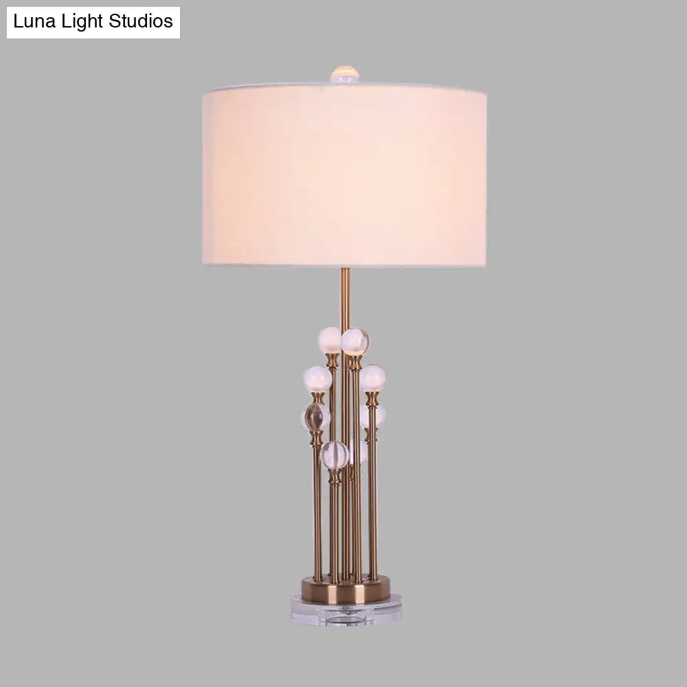 White Round Fabric Night Lamp With Crystal Accent - Cozy Bedroom Nightstand Light
By Simplifying