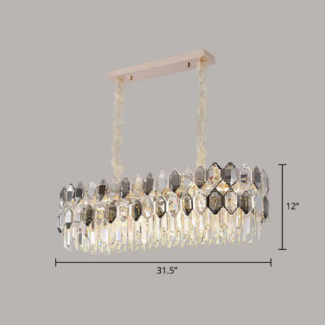 Smoke-grey tiered crystal chandelier for a tall two-story foyer